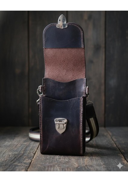 El Yapımı Hakiki Deri Telefon ve Mini Çapraz Çanta (9.5X17X5 Cm)