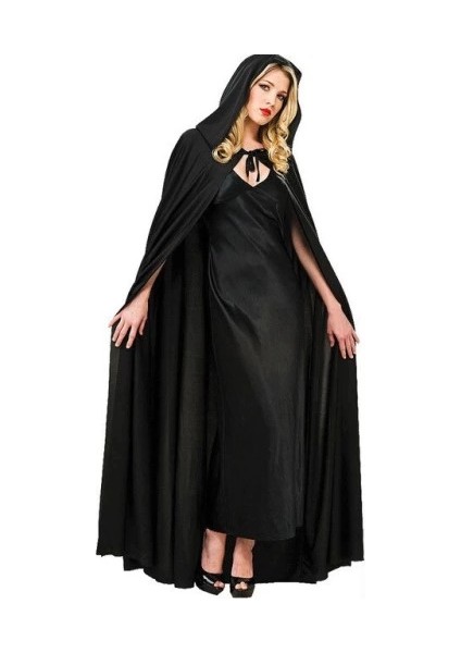 Siyah Renk Kapşonlu Pelerin