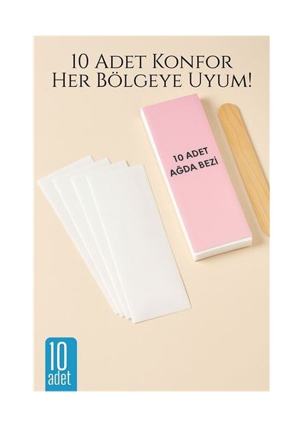 Hsnet 10’lu Ağda Bezi Seti + Spatula | Her Bölgeye Uyumlu | Evde Pratik Tüy Alma Için