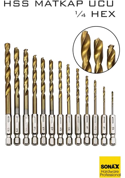 Hss Matkap Ucu 1/4 Hex 13 Parça Hss Tungsten Karbür Matkap Uç 1.5-6.5mm Titanyum 722460
