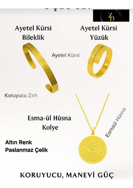 Çelik Esmaül Hüsna Kolye,ayetel Kürsi Bileklik Yüzük Set