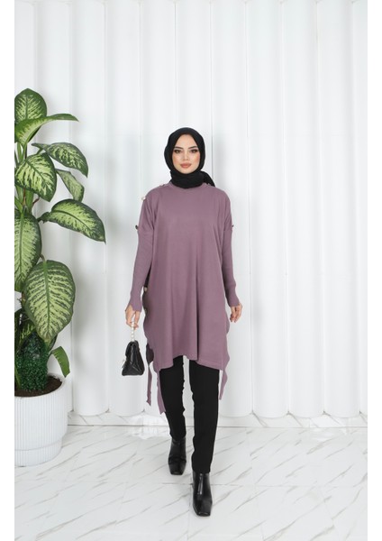 Düğme Detaylı Merserize Tunik