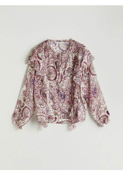 Yeni Sezon Bağlamalı Yaka Desenli Bluz indirimleri