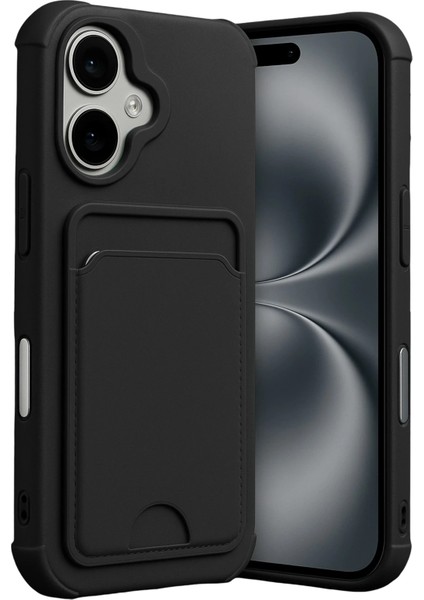 iPhone 17 Kılıf Kamera ve Köşe Korumalı Kartlıklı Cüzdanlı Yumuşak Renkli Silikon Kapak Içi Kadife