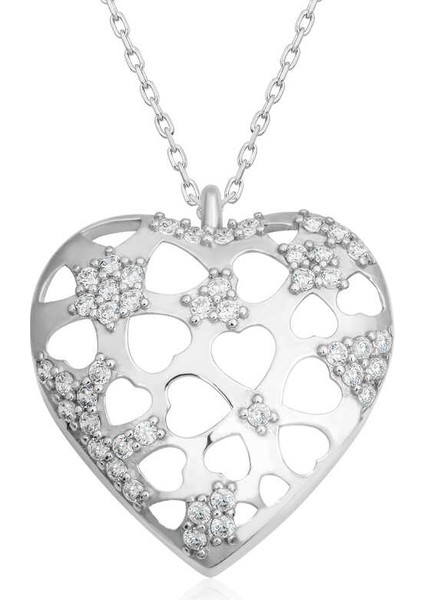 925 Ayar Gümüş Bombeli Kalp Kadın Gümüş Kolye T6659 (972972)