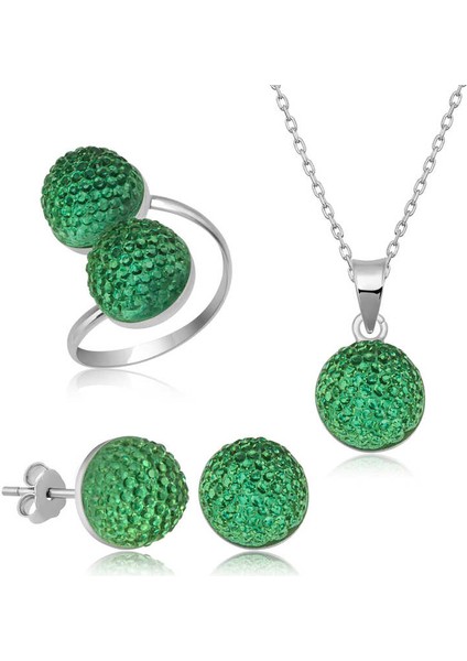 925 Ayar Gümüş Yeşil Kristal Kadın Set T6925 (972972)