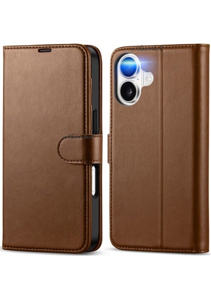 iPhone 17 Kılıf 360 Tam Kaplar Deri Dokulu Kapaklı Cüzdan Standlı Kartvizitli Kopçalı