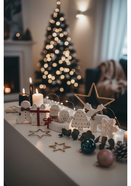 Dekoratif Beton Yılbaşı Setleri, Yeni Yıl Dekoru, Figür, Biblo, Obje, Yılbaşı Ağacı Süsü