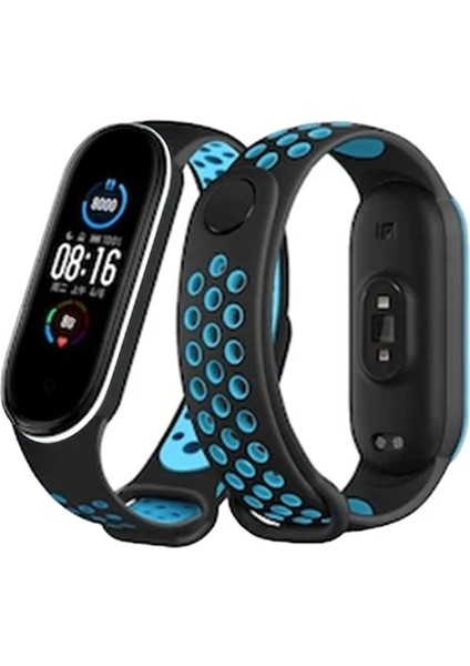 Xiaomi Mi Band 6 Spor Delikli Kordon - Siyah-Mavi-Beyaz