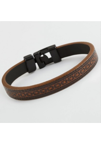 Zincir Desenli Kaliteli Suni Deri Bileklik