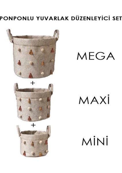 Katlanabilir Çok Amaçlı Ponponlu Yuvarlak Düzenleyici Saklama Kutusu Organizer Keçe (Maxi Boy) - 03778 fiyatları