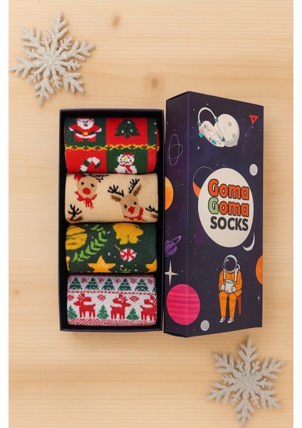 Renkli 4’lü Çorap Seti Yılbaşı Geyiği ve Noel Desenli fiyatları