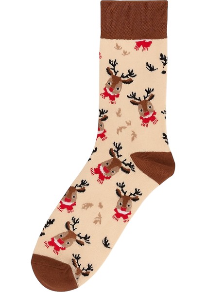 Renkli 4’lü Çorap Seti Yılbaşı Geyiği ve Noel Desenli