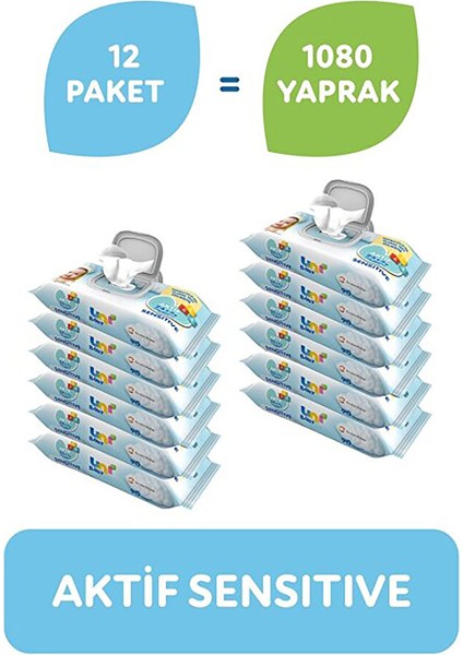 Aktif Sensitive Bebek Islak Mendil 24+ Ay 12X90 Adet (4 Adet) modelleri