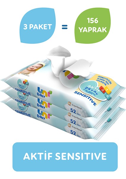 Aktif Sensitive Bebek Islak Mendil 24+ Ay 3X52 Adet (4 Adet) modelleri