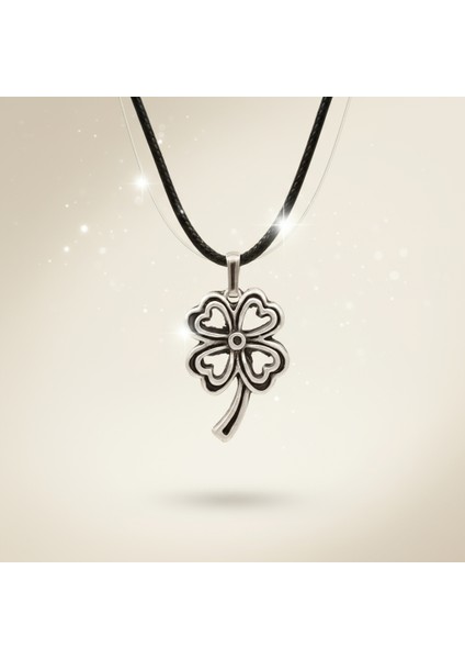 Şanslı Dört Yapraklı Yonca Gümüş Kaplama Deri İp Kolye fırsatları