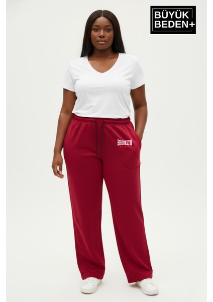 Kadın Büyük Beden Brooklyn 1970 Baskılı Lastikli Bel Paça Reçme Eşofman Altı SPR26EAK952-3