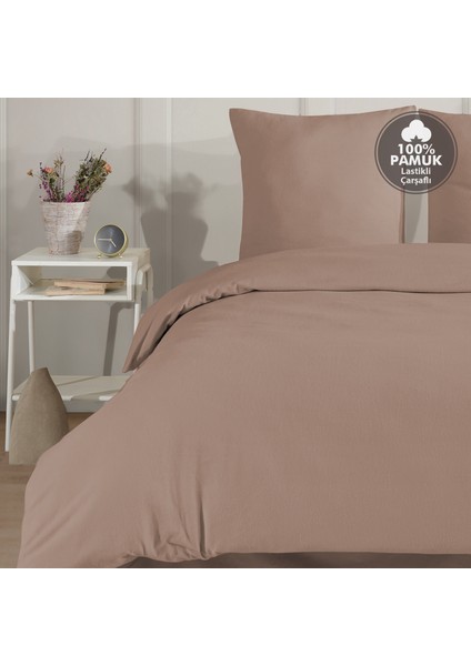 Plain %100 Pamuk Flanel Tek Kişilik Lastikli Çarşaflı Nevresim Takımı