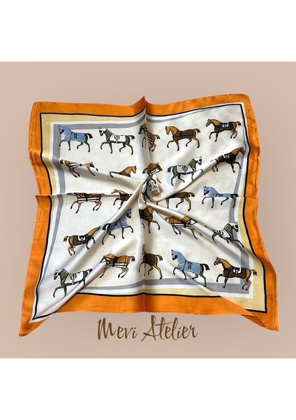 At Desenli Turuncu Renkli Fular 70 x 70