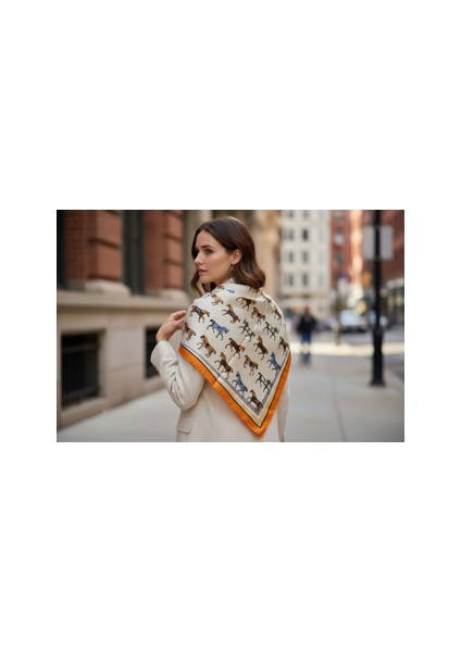 At Desenli Turuncu Renkli Fular 70 x 70 fiyatları