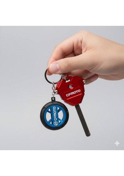 Cf Moto Logolu Özel Tasarım Lastik Detaylı Motosiklet Anahtarlığı