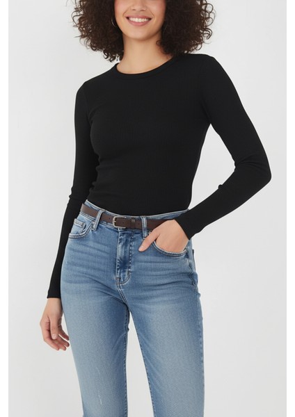 Bisiklet Yaka Uzun Kollu Fitilli Crop Bluz fiyatları