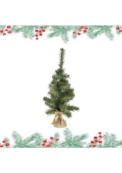 Yılbaşı Çam Ağacı 60CM Kütüklü Çuhalı 56 Dal Bej, Şık ve Doğal Dekorasyon.