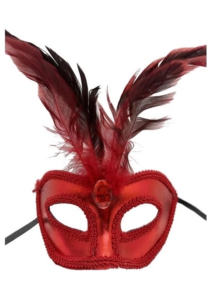 Rugan Kaplama Kırmızı Tüylü Parti Maskesi fiyatları