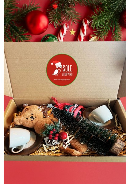 Yılbaşı Seti: Masa Üstü Çam Ağacı, 2 Kişilik Türk Kahvesi ve Peluş Ayıcık fiyatları