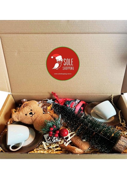 Yılbaşı Seti: Masa Üstü Çam Ağacı, 2 Kişilik Türk Kahvesi ve Peluş Ayıcık fırsatları