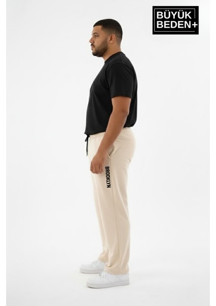 Erkek Büyük Beden Brooklyn Baskılı Rahat Kesim Lastikli Bel Paça Reçme Eşofman Altı SPR26EA952-2