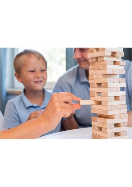 Büyük Boy Doğal Ahşap Denge Oyunu Kule Oyunu 54 Parça Ahşap Yapı Blokları Cenga fırsatları