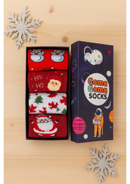 Yılbaşı 4’lü Çorap Seti Noel Baba ve Kar Tanesi Desenli Hediye Kutulu fiyatları