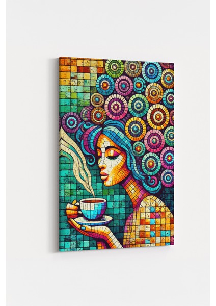 Kahve Içen Mozaik Kadın Sanatı Kanvas Tablo %100 Pamuk Dokulu Trendy Renkli Soyut fiyatları