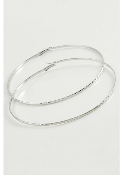 Zincir Çizgili Metal Halka Küpe 8-9-10 cm