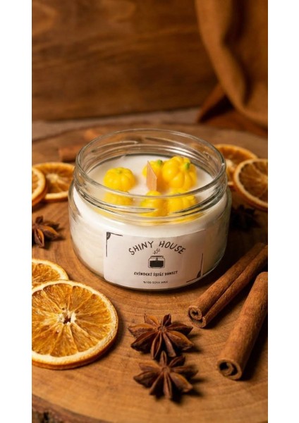 Papaya Kokulu Aromaterapi Mum %100 Doğal Soya Wax, Ahşap Fitilli, El Yapımı Dekoratif Mum