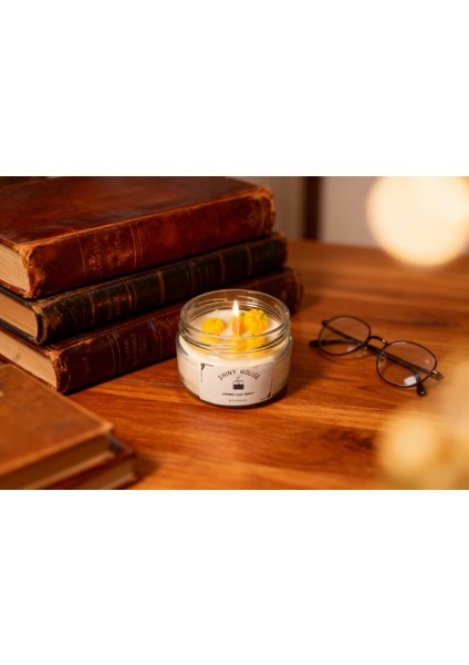 Papaya Kokulu Aromaterapi Mum %100 Doğal Soya Wax, Ahşap Fitilli, El Yapımı Dekoratif Mum