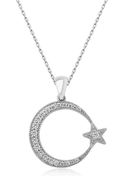 925 Ayar Gümüş Ay Yıldız Kadın Gümüş Kolye T4405 (972972)