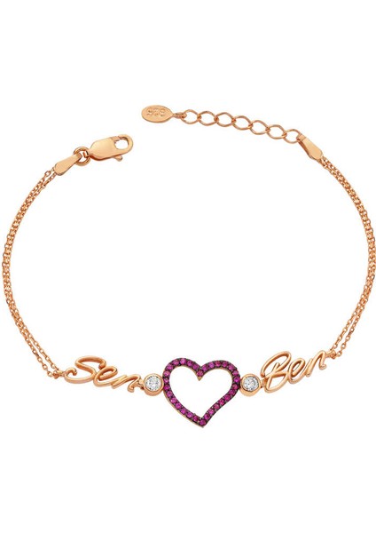 925 Ayar Gümüş Rose Kalpli Sen Ben Bileklik BR0460387 (972972) fiyatları