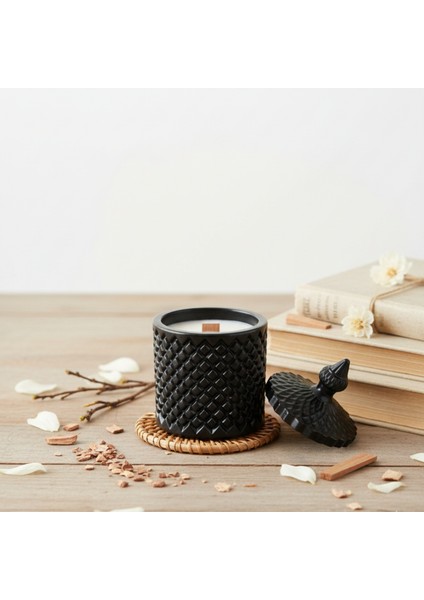 Yoğun Sandal Ağacı Kokulu, Hediyelik Bohem Dekoratif Beton El Yapımı Vegan Soya Wax Mum (250 Gr)