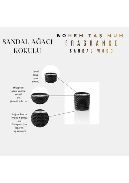 Yoğun Sandal Ağacı Kokulu, Hediyelik Bohem Dekoratif Beton El Yapımı Vegan Soya Wax Mum (250 Gr) fiyatları