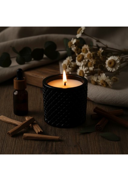 Yoğun Sandal Ağacı Kokulu, Hediyelik Bohem Dekoratif Beton El Yapımı Vegan Soya Wax Mum (250 Gr) indirimleri