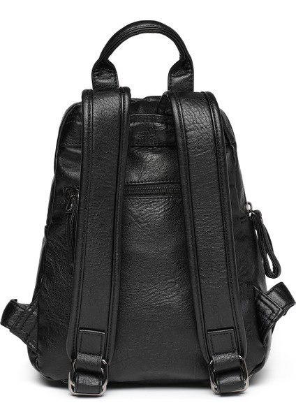 Barcelona Minik Boy Günlük Çok Cepli Kadın Sırt Çantası – Birinci Kalite Poliüretan Deri Siyah modelleri