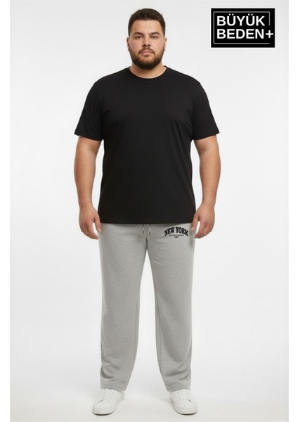 Erkek Büyük Beden New York Baskılı Rahat Kesim Lastikli Bel Paça Reçme Eşofman Altı SPR26EA952-5