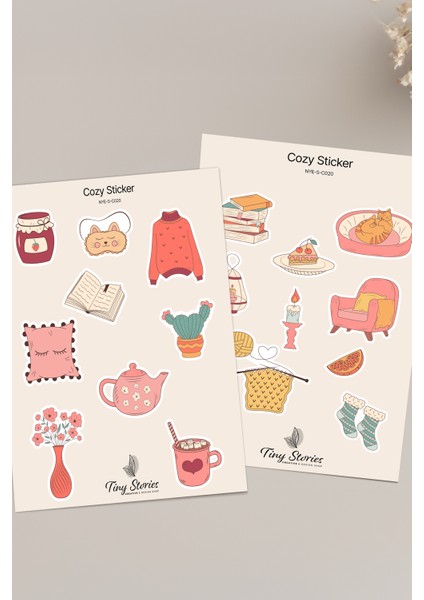 Cozy Temalı Sticker Seti - 6 Adet / Ajanda, Defter,bullet Journal,scrapbook modelleri