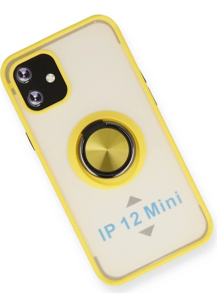 iPhone 12 Mini Kılıf Montreal Yüzüklü Silikon Kapak - Sarı modelleri