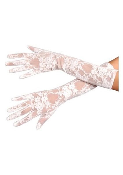 Beyaz Renk Orta Boy Dantelli Eldiven (4887)