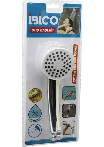 Küçük Boy Yuvarlak - Bombeli=6.7cm Duş Başlık Vakumlu Krom Gövde - Beyaz Zemin - Siyah Iğ