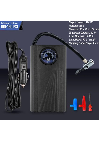 Kablolu Lastik Şişirme Cihazı Elektrikli Lastik Pompası 120W Kablolu Versiyon - SCK619-1 - Siyah fiyatları