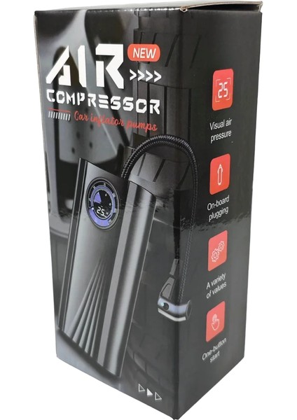 Kablolu Lastik Şişirme Cihazı Elektrikli Lastik Pompası 120W Kablolu Versiyon - SCK619-1 - Siyah